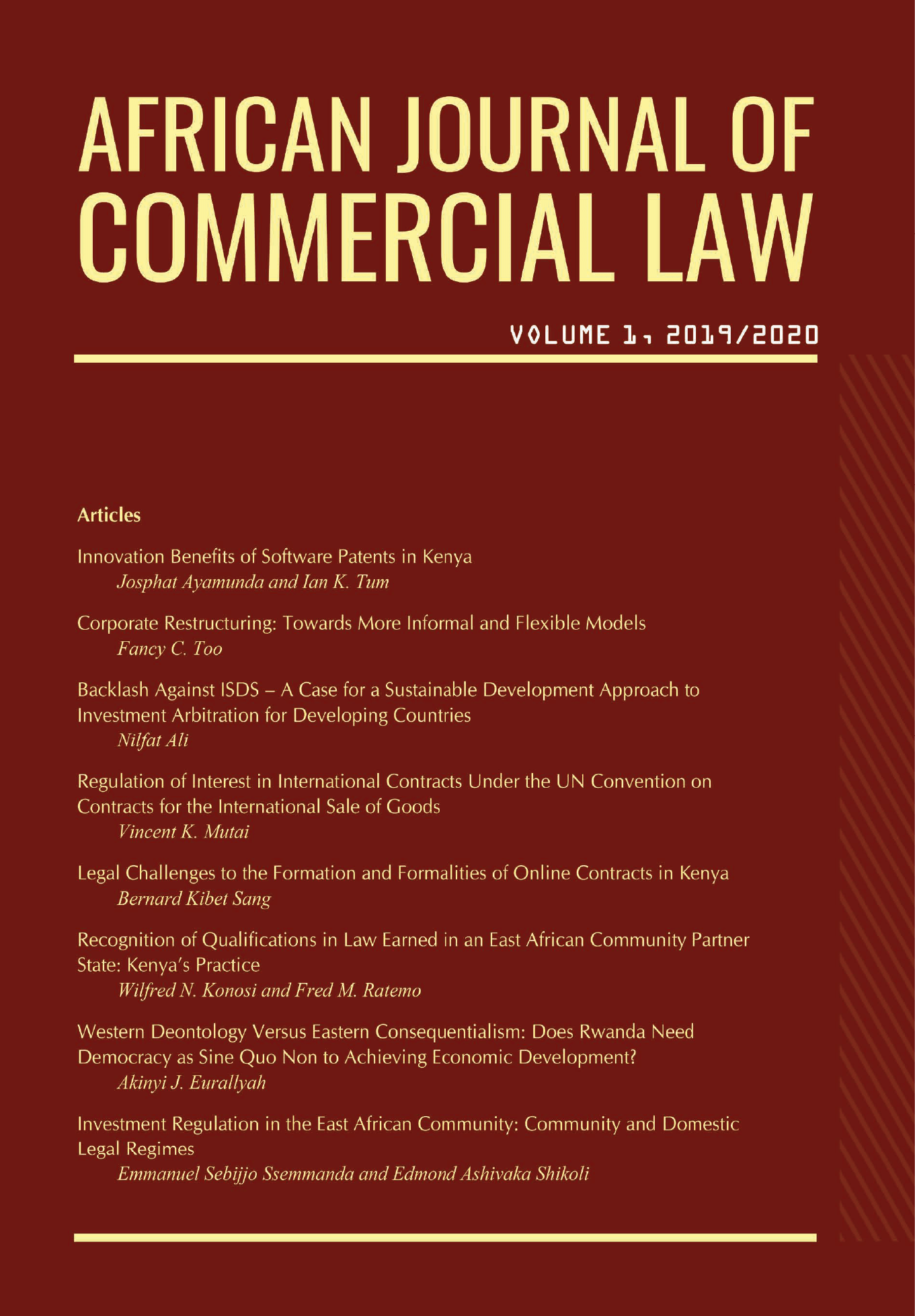 					View Vol. 1 No. 1 (2019): African Journal of Commercial Law
				